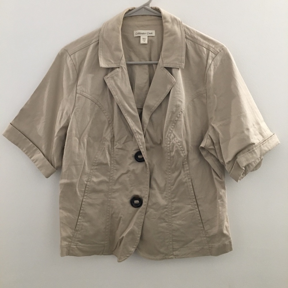 Coldwater Creek Button Down Short Sleeve Cotton/Spandex Blazer Sz 14 w/ Pockets